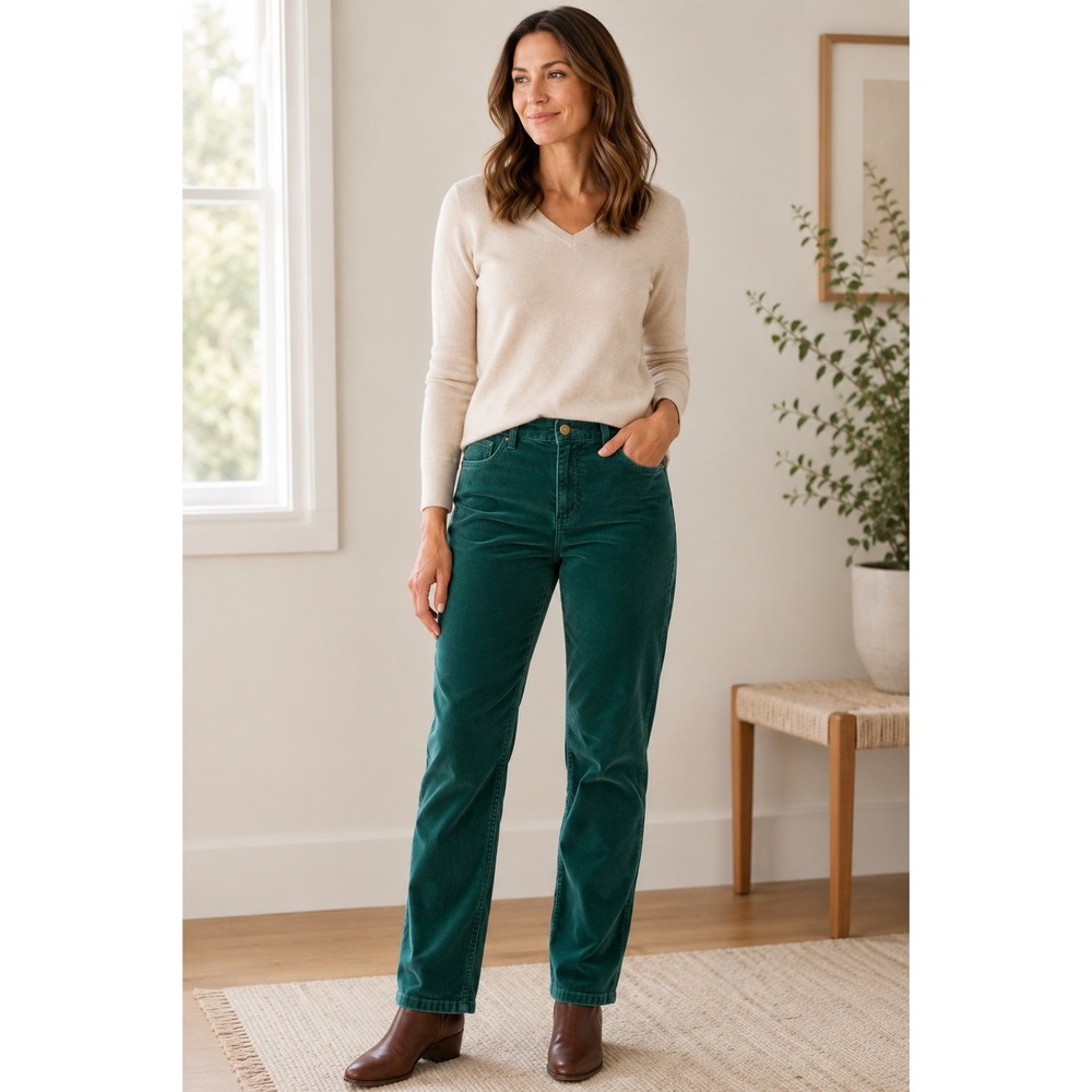 Coldwater‎ Creek Green Corduroy Pants Womens 10 Stretch Straight Leg